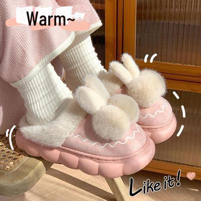 Женские теплые хлопковые плюшевые тапочки — нескользящие, с толстой подошвой для осени и зимы 2024 г.