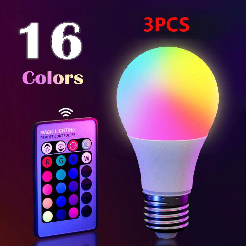 Светодиодная лампа RGB с 16 цветами, цоколь E27, напряжение 220 В, для домашнего освещения, с регулировкой яркости и 24-кнопочным пультом дистанционного управления, умная лампа для создания атмосферного освещения.