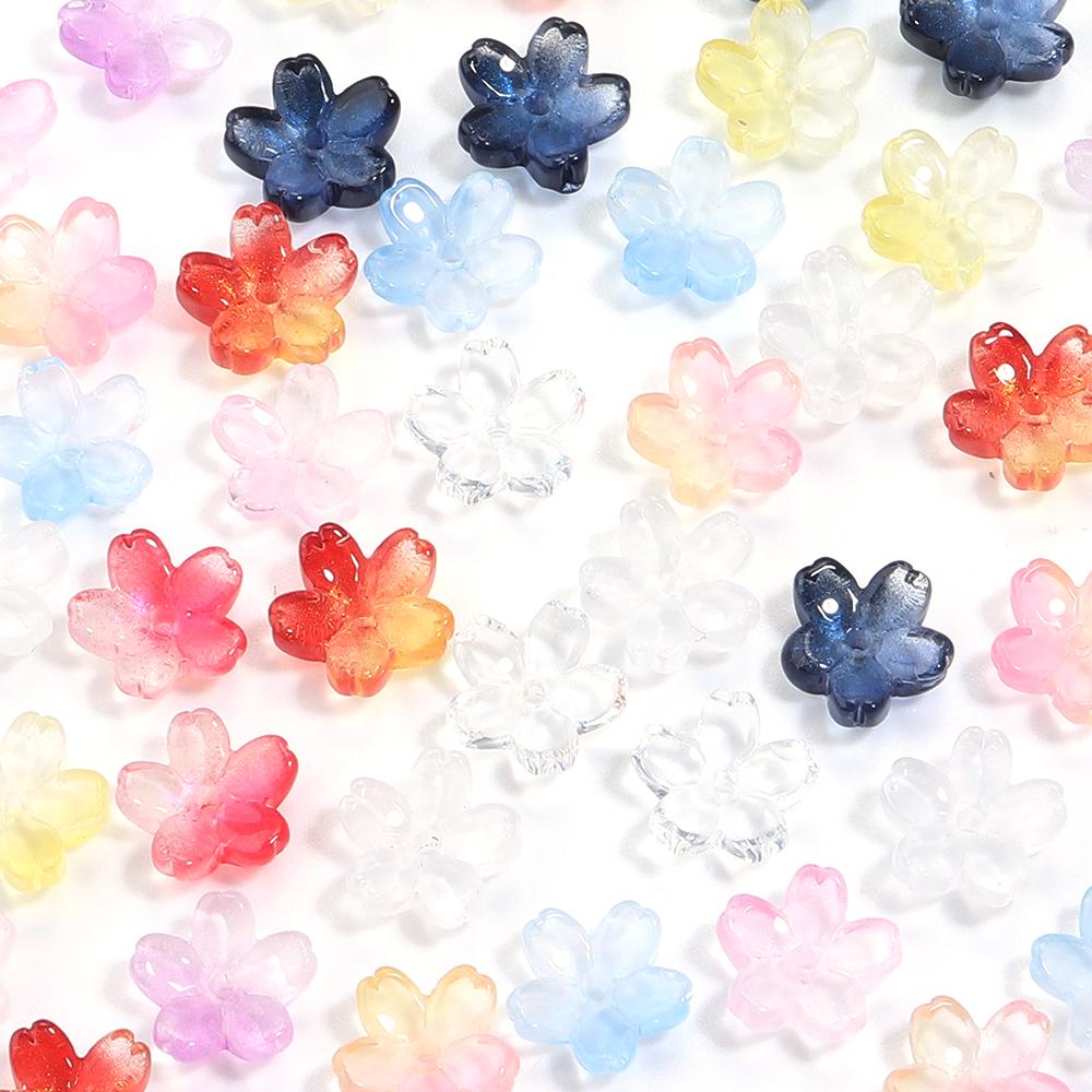 50pcs/lot 10.5mm Colored Gradient Lampwork Beads Caps Cherry Blossom Loose Glass Beads For DIY Making Necklace Earrings Supplies