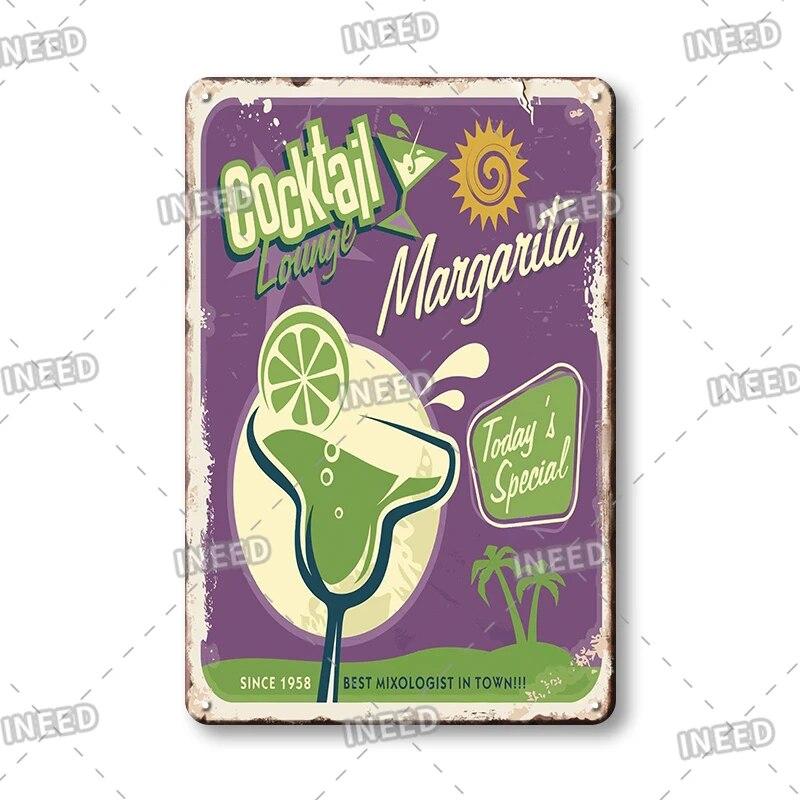 Retro Vintage Cocktail Recipe Tin Signs Metal Vintage Plaque Beer Metal Plate Decorative Plaque For Bar Pub Man Cave Wall Decor