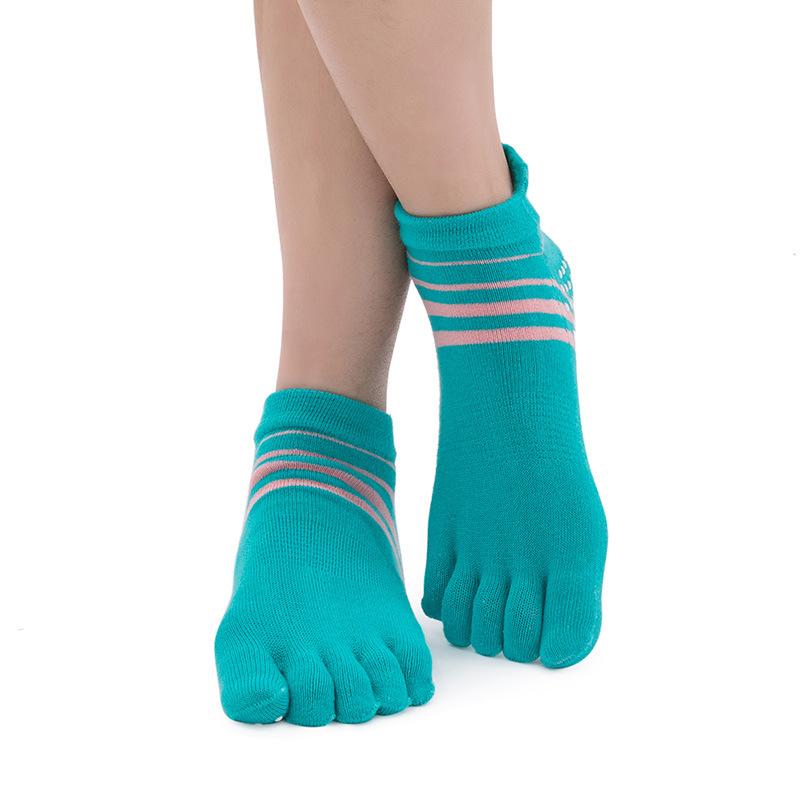 Double Heel Striped Five-Finger Socks Yoga Socks Women'S Cotton Professional Non-Slip Pilates Dance Open-Toe Socks