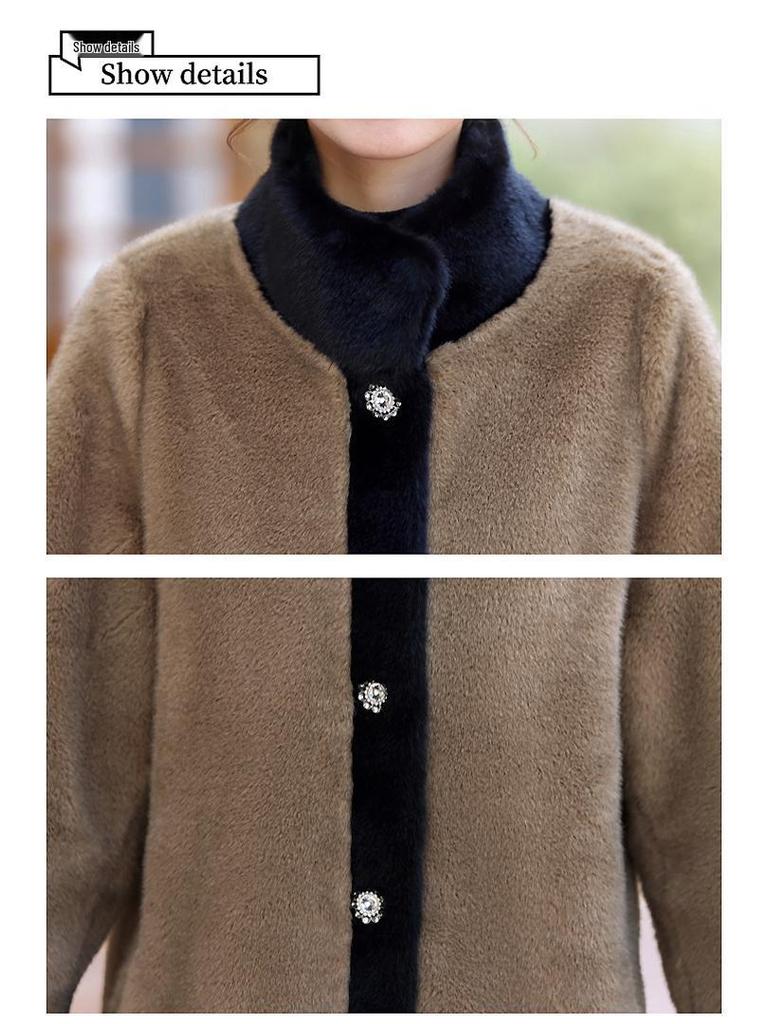 Мамино зимнее пальто из искусственного норкового бархата для женщин среднего и пожилого возраста - Элегантное меховое пальто "все в одном"