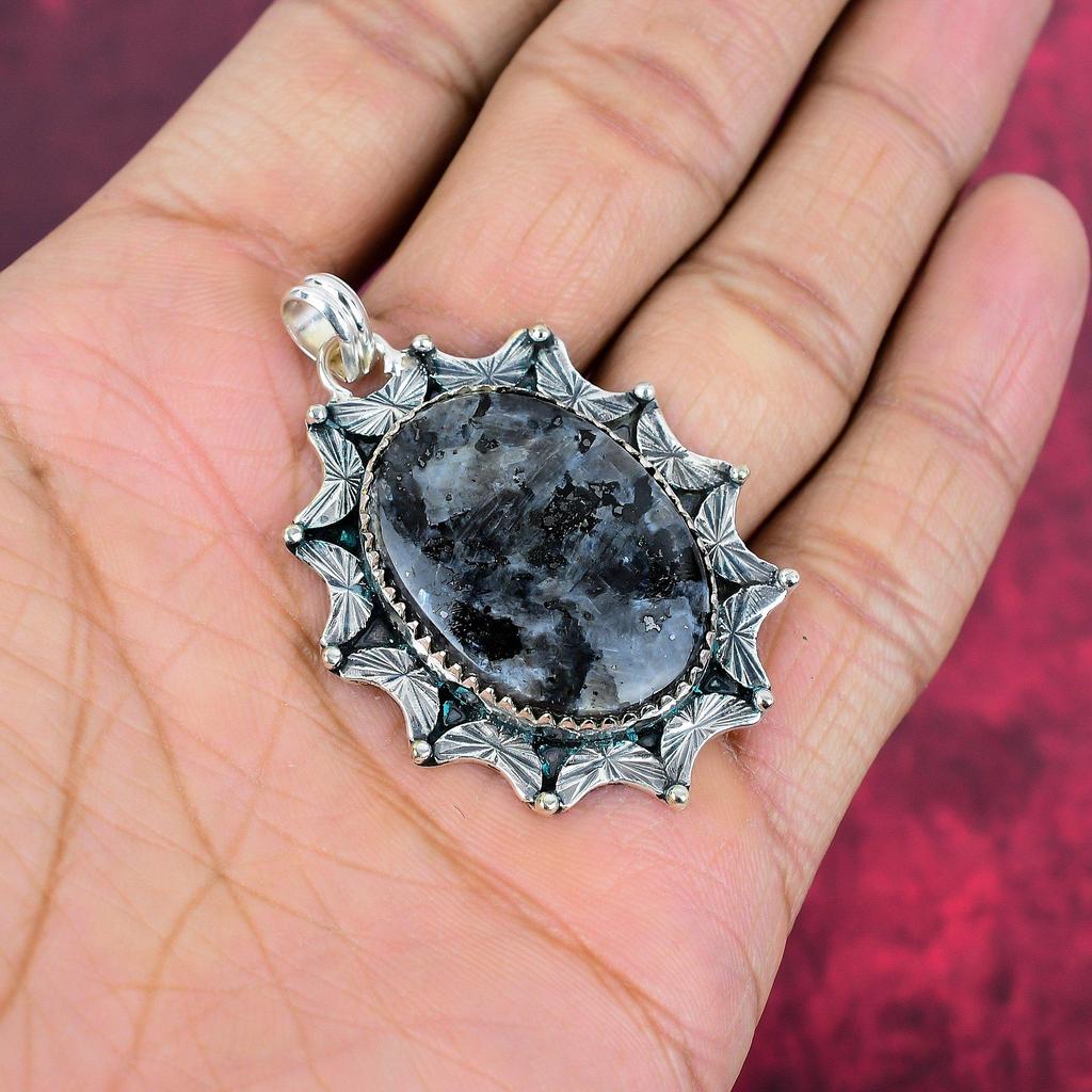 Подвеска из цельного серебра 925 пробы с ларивикитом, ювелирные изделия с подвеской из драгоценных камней ручной работы, подарки для жены, абсолютно новый кулон