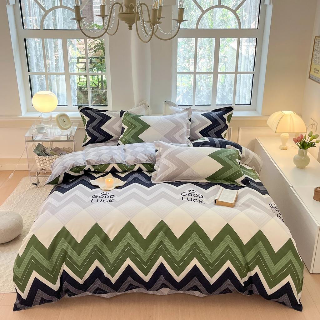 Маленький свежий комплект из четырех предметов из чистого хлопка с потертостями, приятная к коже простыня, пододеяльник из стиранного хлопка, комплект из трех предметов для общежития