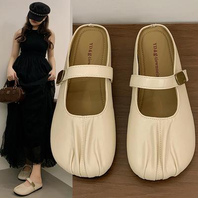 Тапочки Baotou женские с плоской подошвой весна-осень 2025 года, французские новые квадратные складки с одной педалью, мягкая подошва, классные тапочки