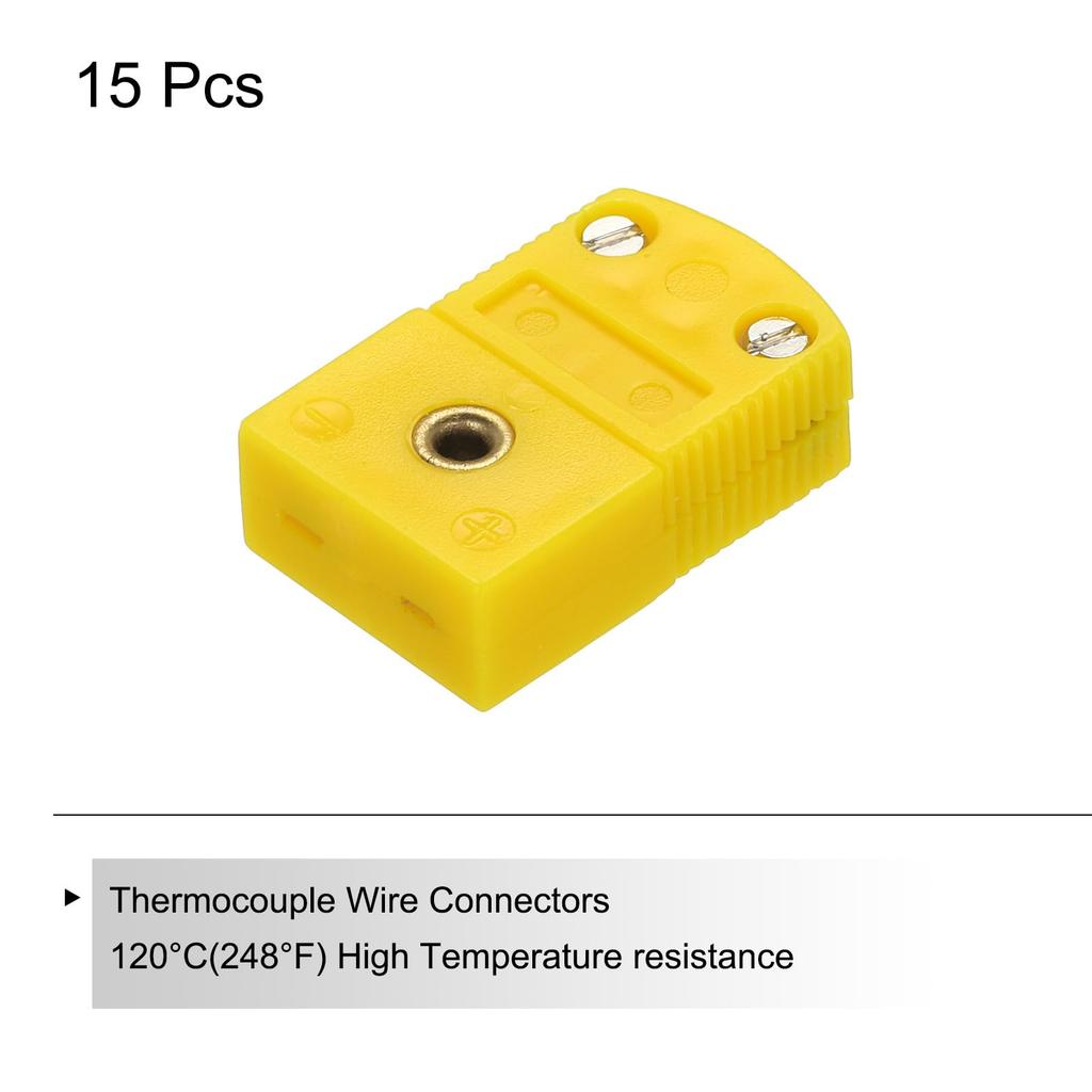 Uxcell Thermocouple Wire Female Plug High Temperature for Thermocouple Sensor Dark Pack of 15 K-Type Connector, Adapter, 120°C (248°F) Probes, Yellow,