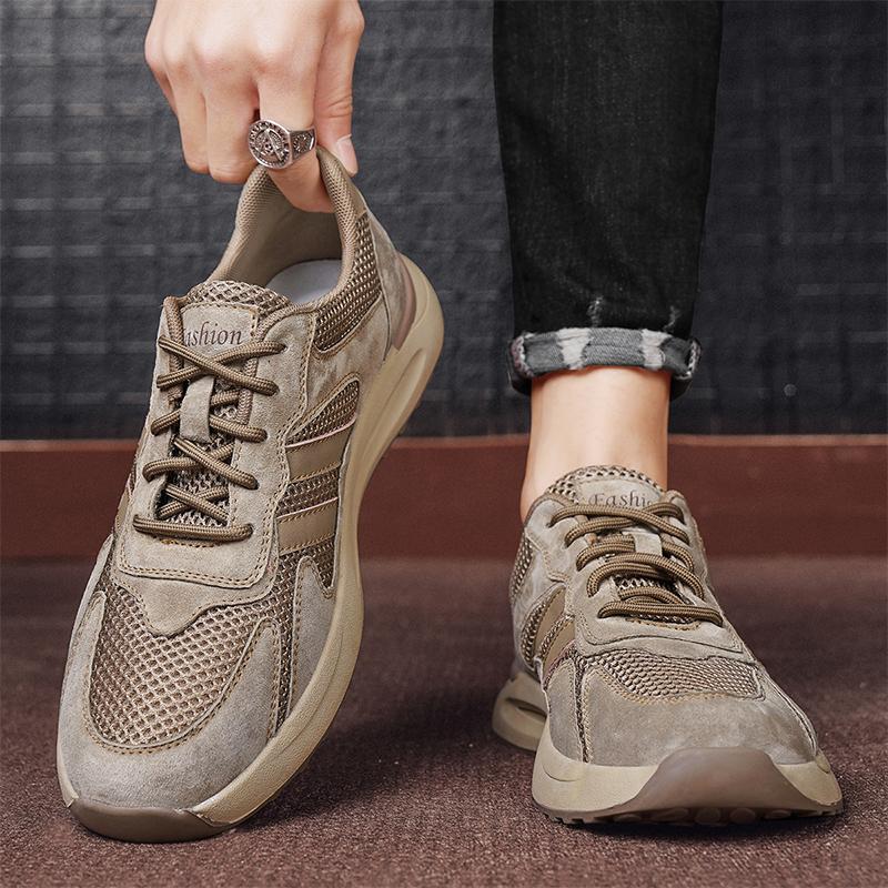 Повседневные сетчатые дышащие кроссовки из кожи с верхним слоем для мужчин, спортивная обувь для улицы, сетчатые перфорированные кроссовки для бега, мужская обувь