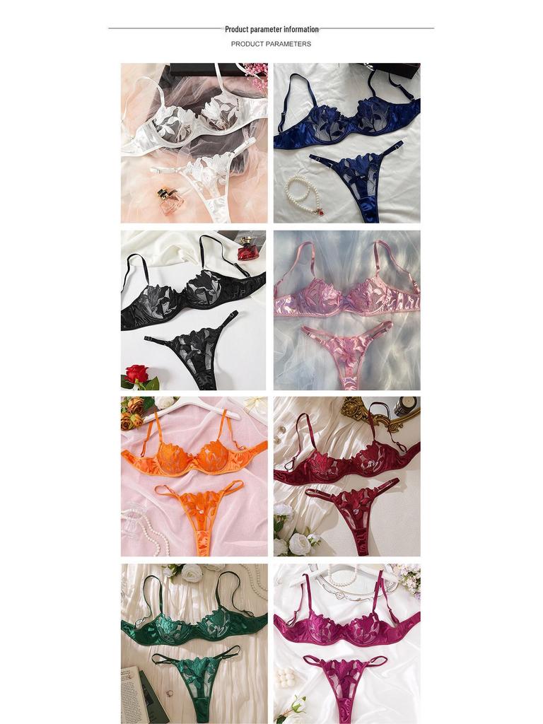 Sweet Lace Embroidered Mesh See-Through Lingerie Set