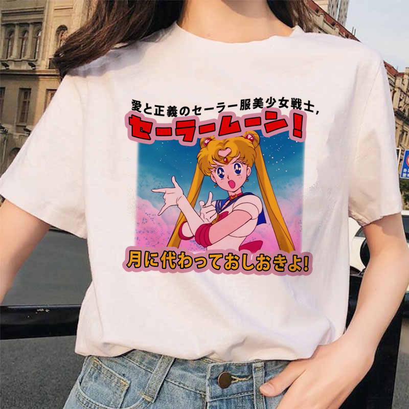 Сейлор Мун 90S Забавная футболка Harajuku Одежда Футболка Эстетическая кошка Аниме Женская милая женская футболка