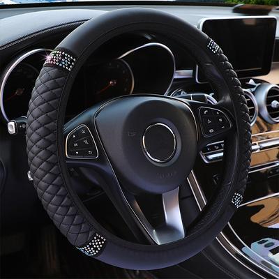 Универсальный чехол на руль автомобиля из искусственной кожи со стразами для руля 37-38 см, эластичная кожа