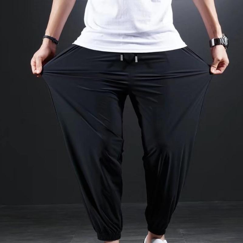 Летние большие спортивные брюки для мужчин, длинные брюки из ледяного шелка с добавлением жира и большие тонкие быстросохнущие повседневные брюки для мужчин