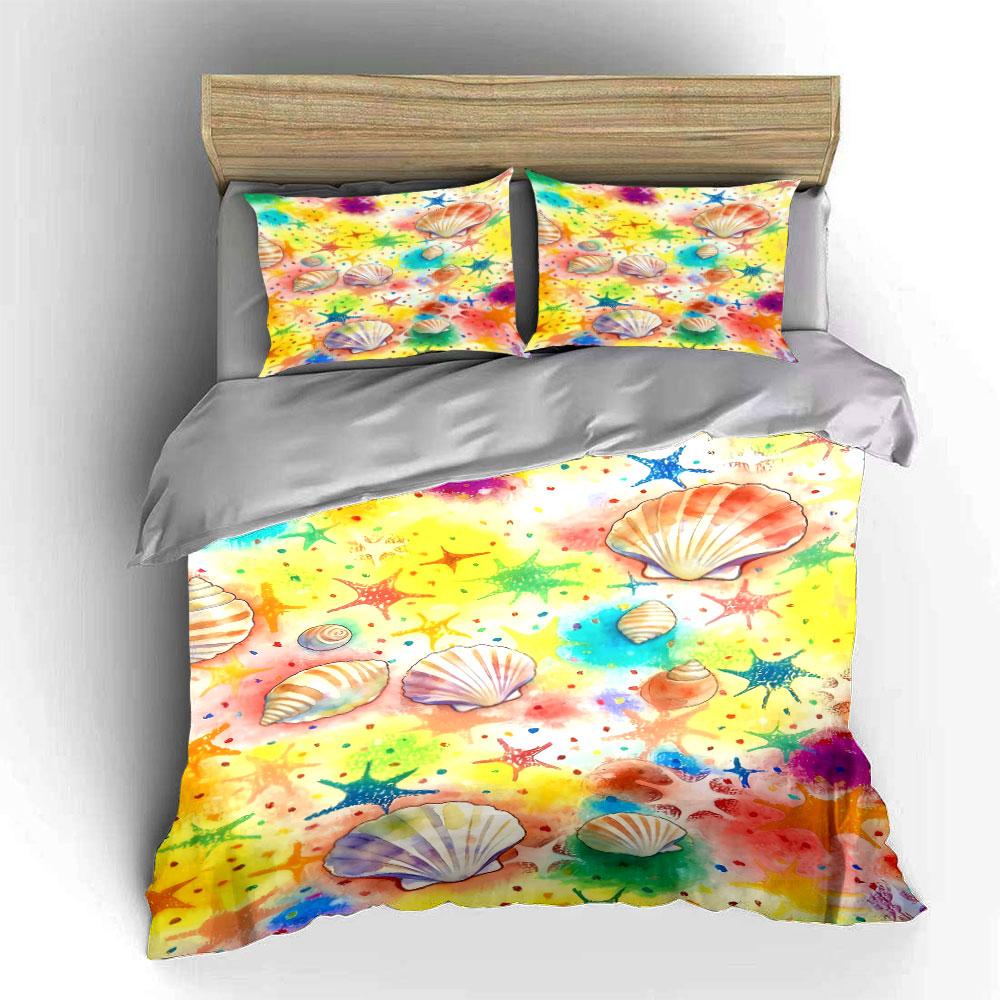Colorful seashells and starfish. Bedding sets Duvet cover sets Duvet covers Pillowcases(1 * Duvet Cover 2 * Pillowcases without duvet insert)