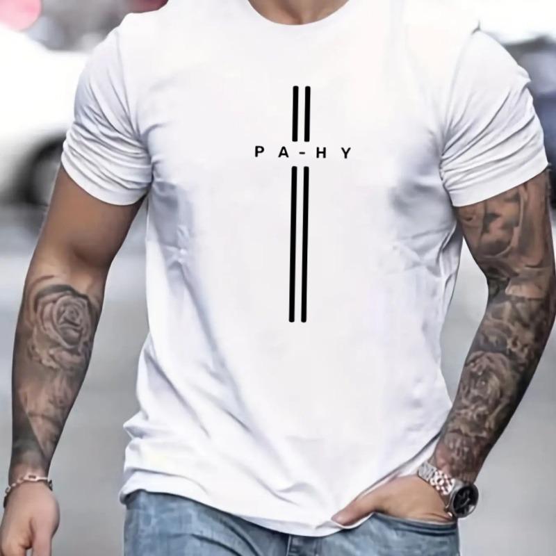 Men's Short Sleeved T-shirt, Round Neck Top, Letter Pattern Print, Comfortable, Casual, Summer, Loose Size
