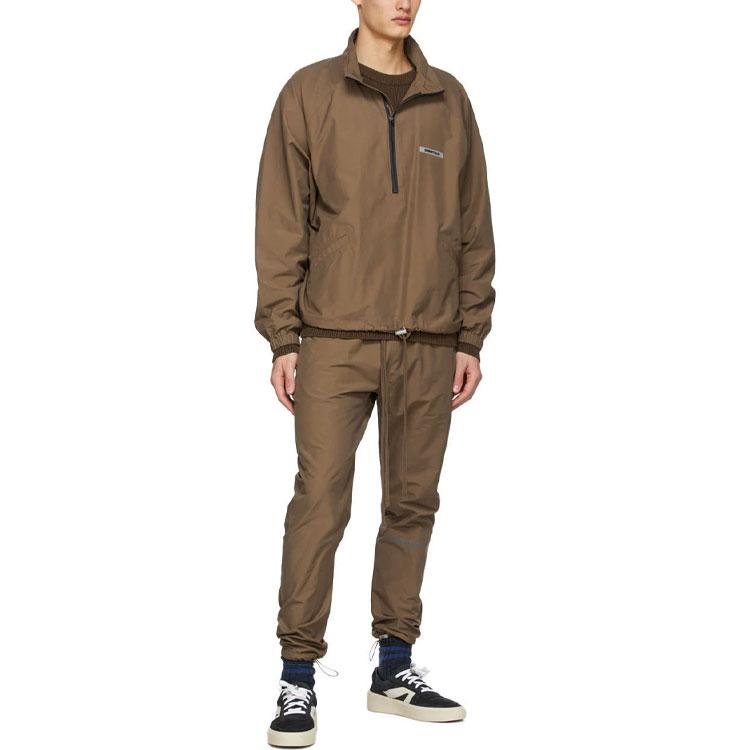 Fear of God Essentials Спортивная ветровка унисекс с молнией до середины и воротником-стойкой, Осень/Зима 2020, с простым логотипом и рукавами реглан, Мужская куртка, Коричневая, FOG-FW20-243