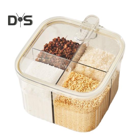 1 комплект, коробка для приправ, 4 отделения, контейнер для специй, приправ с ложкой, многофункциональная коробка для хранения для домашней кухни