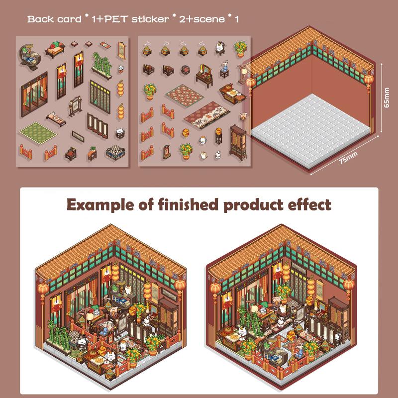 1 комплект забавных наклеек для супермаркета, кондитерской, милые наклейки с изображением мультяшных сцен, креативные трехмерные наклейки для укладки в домике