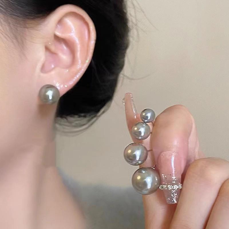 Серьги Shijia Grey Pearl Круглые: Ретро французский дизайн, элегантные универсальные украшения для женщин