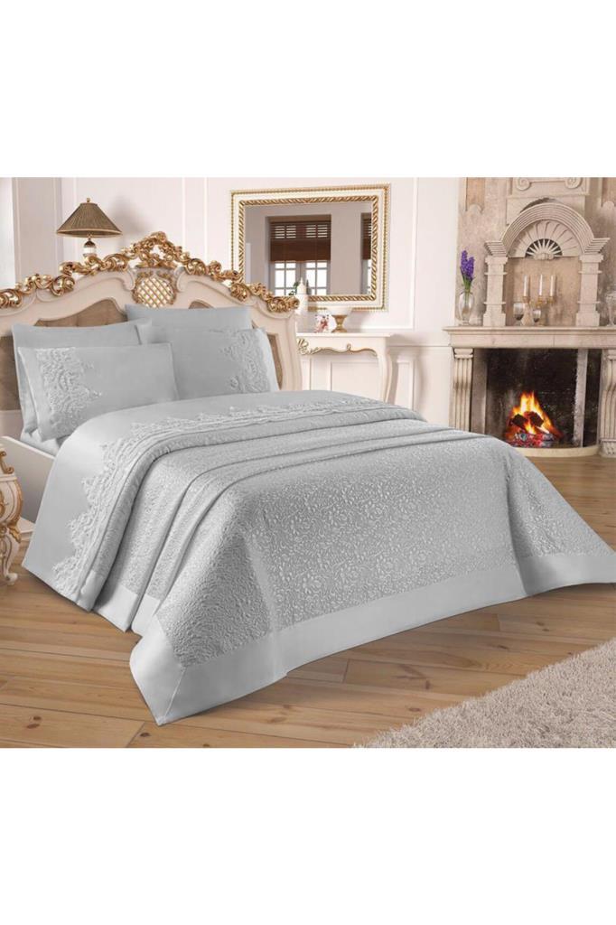 Diana Комплект покрывала синель 6шт, Покрывало 230х240, Простыня 230х240 Жаккардовая ткань, Полный размер, Двойной размер Серый