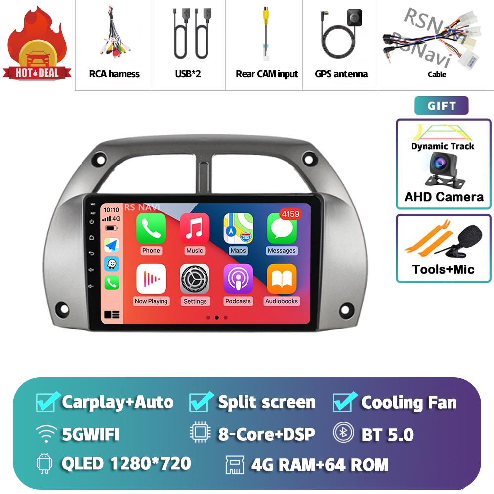 Android 14 Carplay Auto For Toyota RAV4 2001 - 2006 Stereo Car Radio Wifi+4G GPS Navigation Multimedia Player 2Din 360 Camera BT