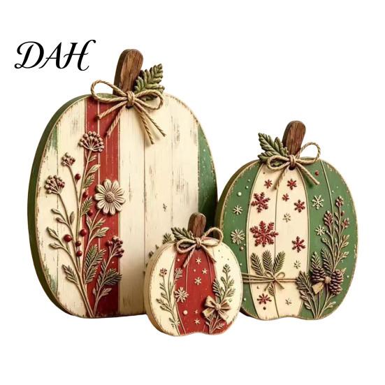 Festive Desktop Wood Decorations 3Pcs/Set Christmas Wooden Ornaments, Rustic Gingerbread Man Tree Tiered Tray Indoor Thanksgiving Party Decor