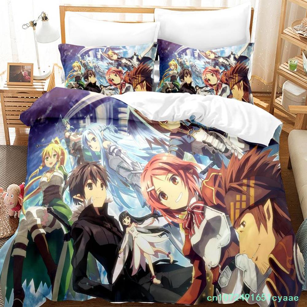 Новый комплект постельного белья Sword Art Online II Мультяшный Аниме трехкомпонентный комплект Взрослый Детская спальня Комплекты пододеяльников 3D Каваий Roupas De Cama