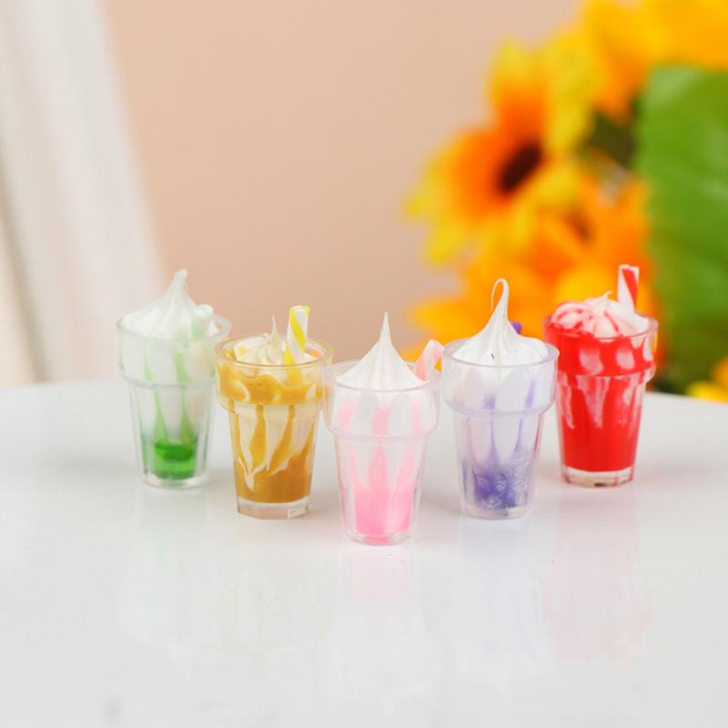 5Pcs 1:12 Dollhouse Miniature Sundae Ice Cream Cup Milk Tea Drink Decor Toy