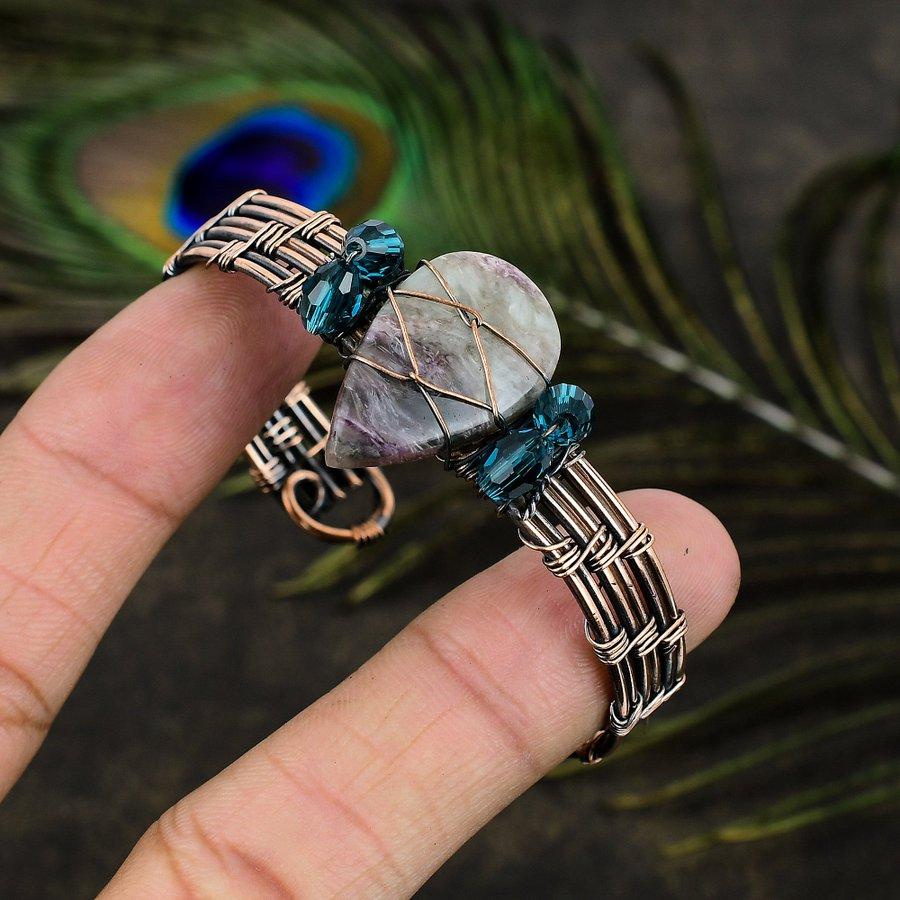 Натуральный русский чароит, драгоценный камень, медная проволока, браслет-манжета, регулируемый z4u97