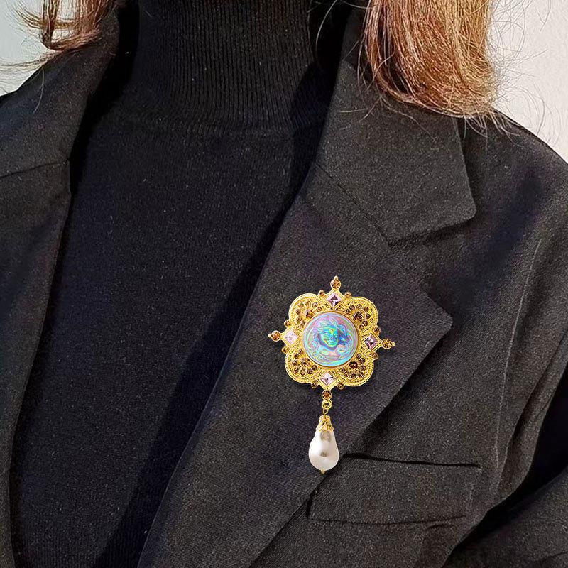 Винтажная средневековая брошь, цветная полупрозрачная красавица, жемчужная барочная головка, ювелирные изделия для одежды