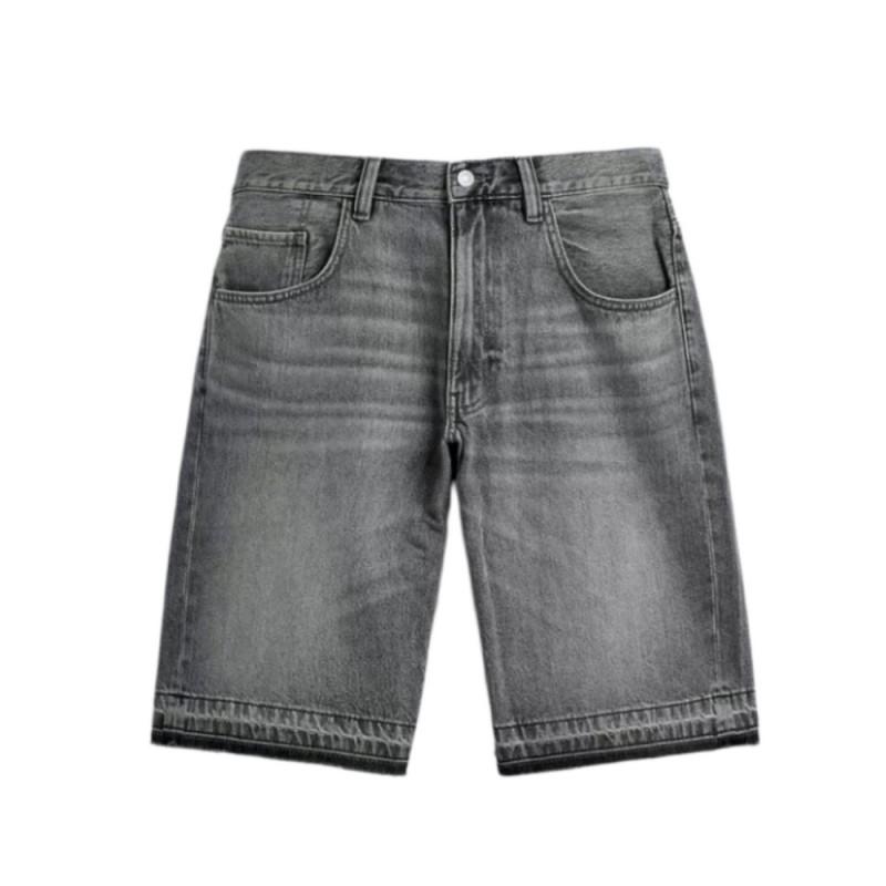 Mens Distressed Washed Denim Jeans Mid-Rise Slim Fit Irregular Hem Straight Leg Pants Fall Casual Wear