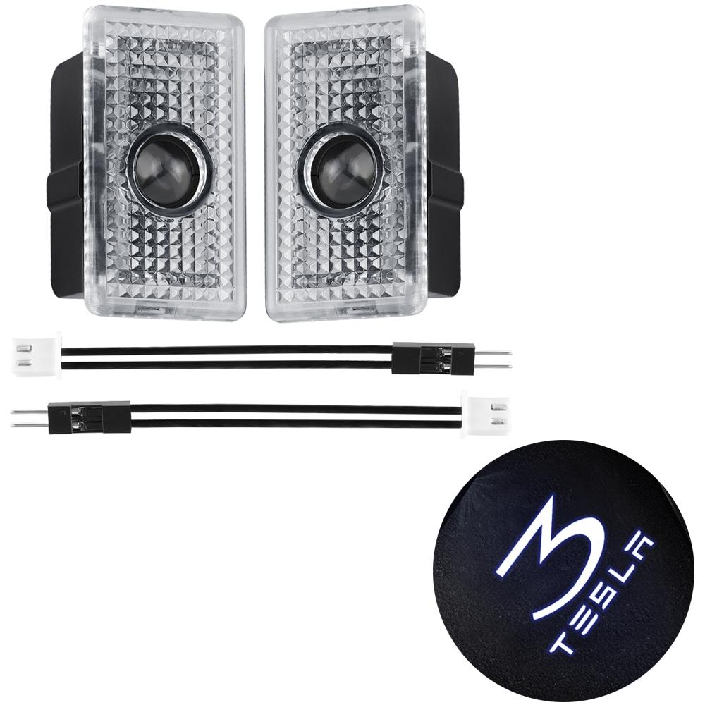 CPSSA1 2pcs Car Door LED HD Projector puddle lights Welcome Lights For Tesla Model S 2015-2016 Model X 2016 Auto Valve Core Accessories