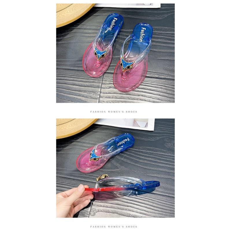 Crystal Flip-flops Women's Flat-bottomed Outdoor Slippers Women's Layered Jelly Beach Shoes Clip Toe Casual Slippers