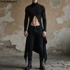 Men Turtleneck Long Sleeve Texture High Splits Irregular Long Tunic Tops