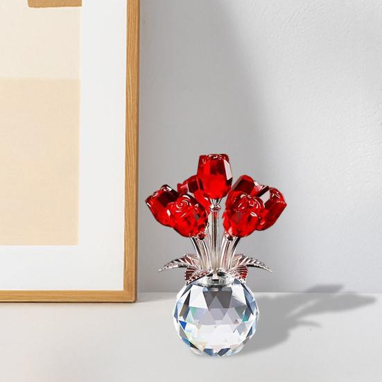 Искусственный хрустальный цветок розы Орнамент Ручной работы Букет Фигурка Мини Цветочная ваза Украшение Жена Подруга Женщины