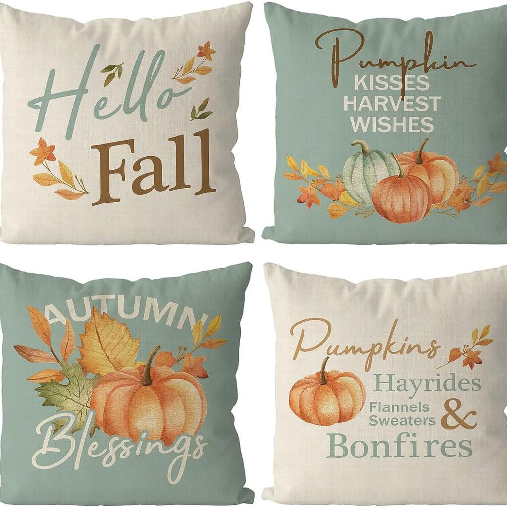 Various Harvest Festival Pumpkin Combination Pillow Covers Set of Four Thanksgiving Decorative Pillow Cushion Covers