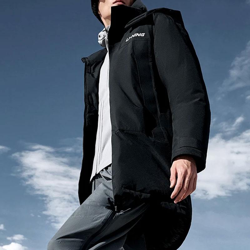 Li-Ning Пуховик Fitness Series с логотипом и надписью «Long Long» для мужчин, верхняя одежда, черный AYMT319-4