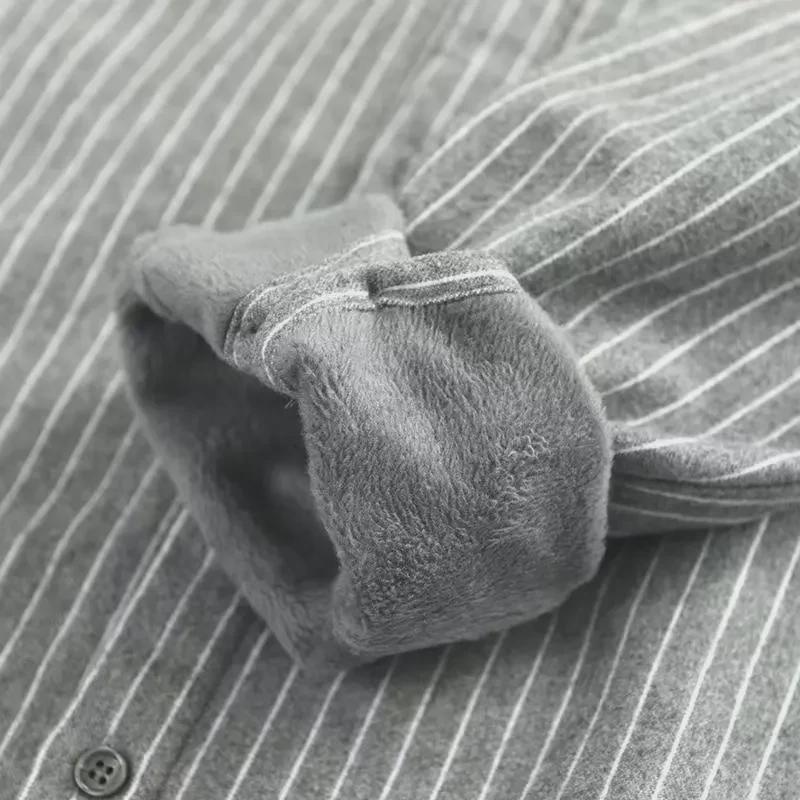 Мужская осенне-зимняя полосатая бархатная куртка-рубашка с лацканами