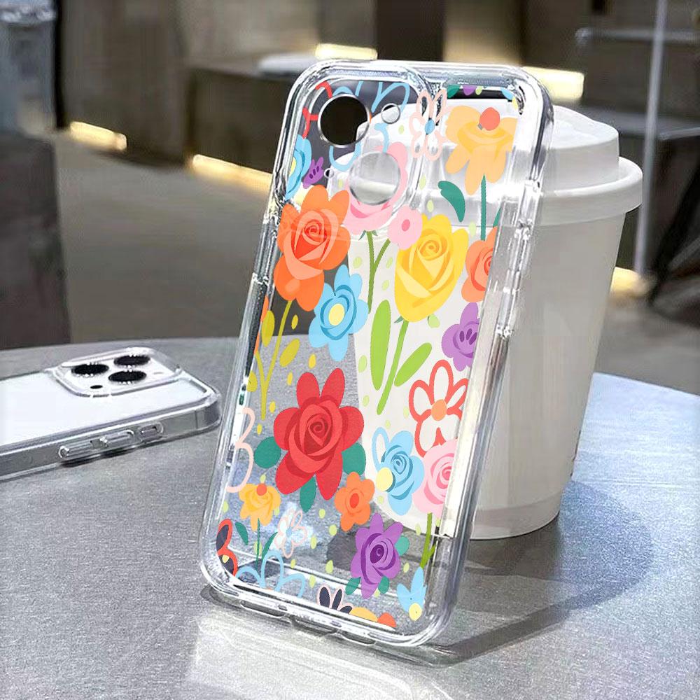 Colorful Floral Pattern lucency Phone Case for IPhone 14 15 16 13 12 11 17 Pro Max 12 13 Mini Soft Cover
