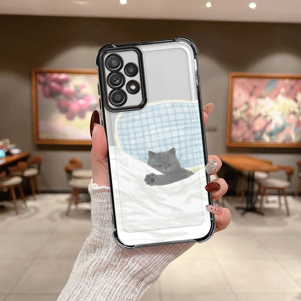Мультяшный чехол спящий кот для Samsung Galaxy A35 A36 A24 A33 A52 A17 A26 A13 A15 A21s A16 A25