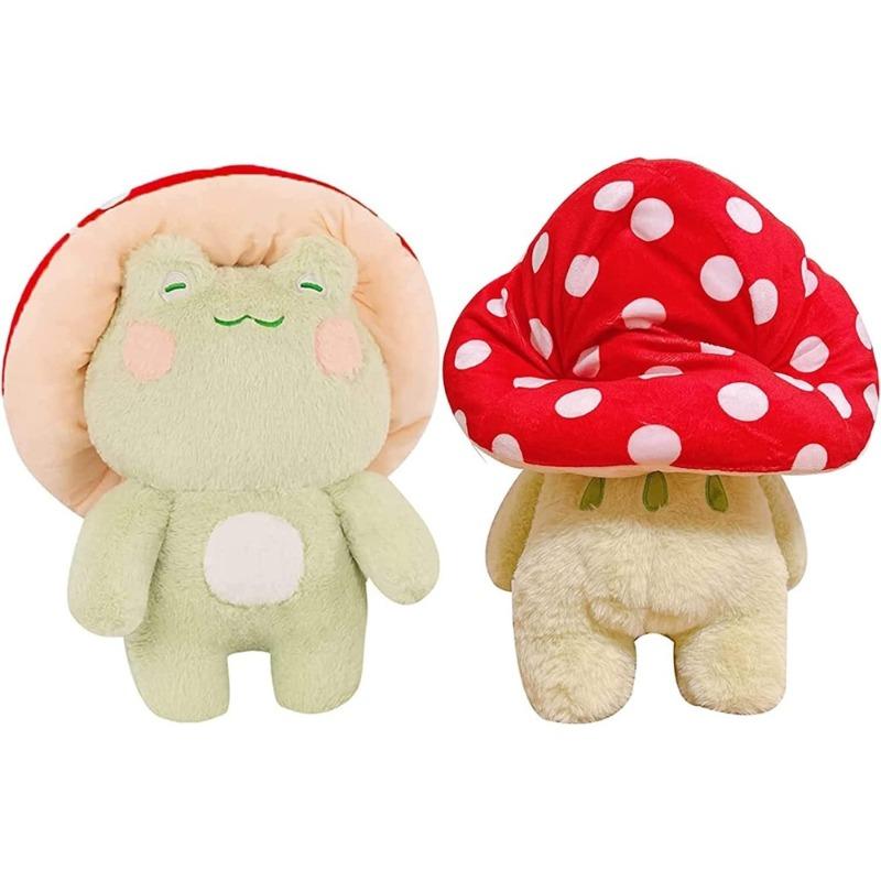 Frog Plush Toys, Cute Frog with Red Mushroom Hat Stuffed Animals, Kawaii Plushies Gift for Kids Girls Adults Valentines Birthdays Gift