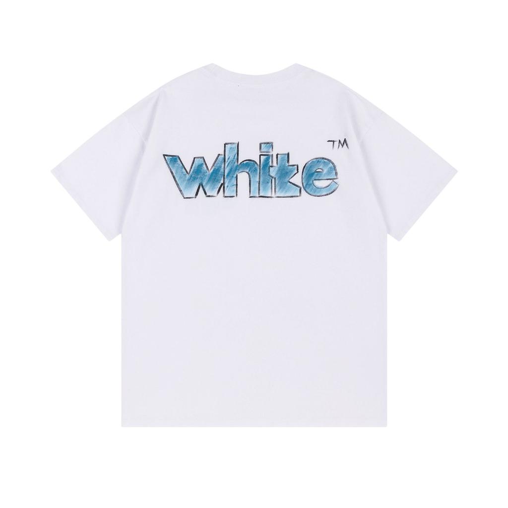 9052 Off-White New Hand Drawn Letter Pattern Round Neck Pullover Short Sleeved Men's and Women's T-shirts for Spring and Summer 2025