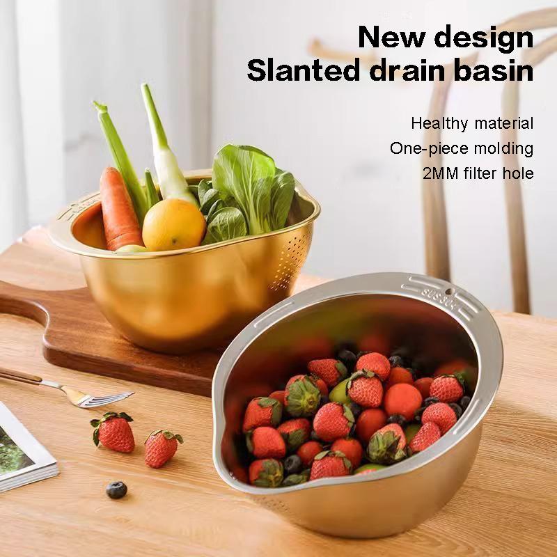 Rice Washer Strainer Bowl Stainless Steel Rice Washing Bowl Rice Sieve Colander Fruit And Vegetable Strainer Kitchen Tools