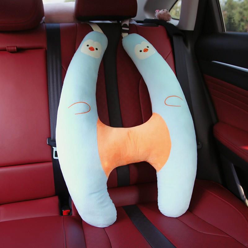 Car Travel Pillow Back Seat Passenger Support Plush Animal Design 72x48cm Double-Sided Neck Waist Cushion