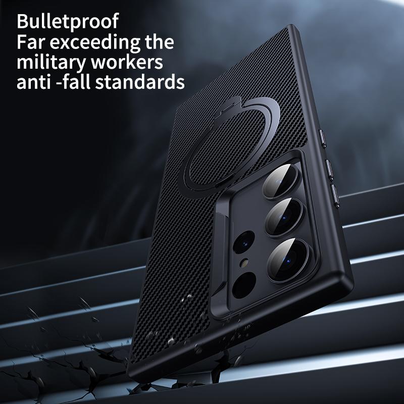 Чехол-держатель из углеродного волокна для Samsung Galaxy S23 S24 Ultra Plus, противоударный жесткий защитный чехол