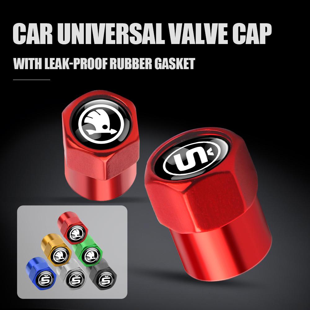 4Pcs Car Wheel Tire Metal Valve Cap Waterproof Stem Cover For Skoda Kodiaq Octavia Enyaq Kamiq Scala Rapid Superb Karoq Vision 3
