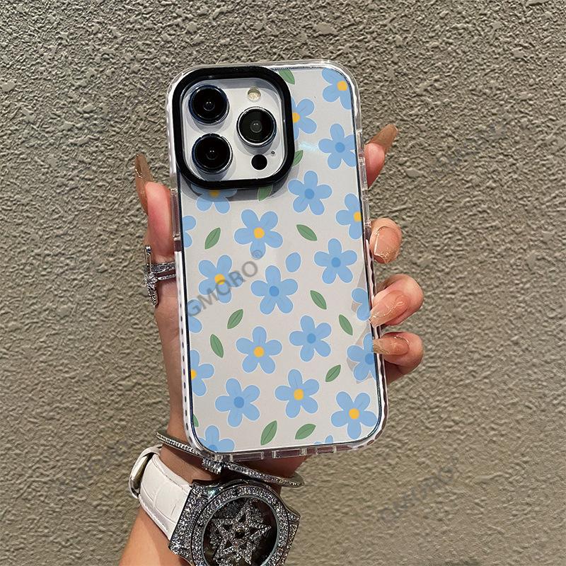 Полноэкранный светло-голубой чехол для телефона с цветочным принтом, iPhone 17 Gentle Style, Apple 16 Pro с большим прозрачным вырезом