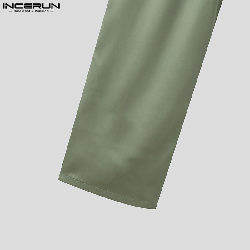 INCERUN Мужские однотонные атласные топы и брюки из двух частей с короткими рукавами