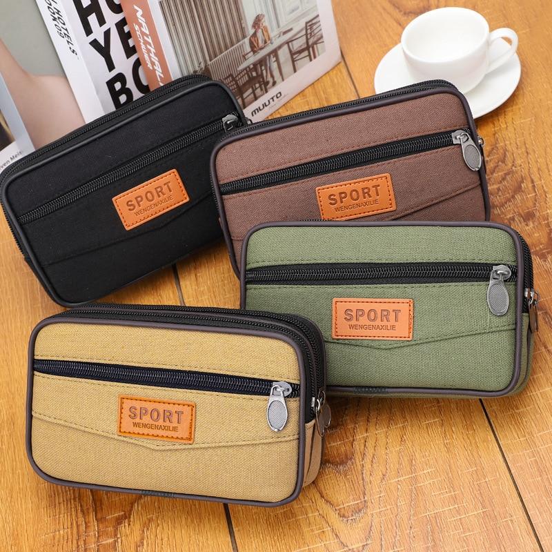 Multi Layer Men Phone Pouch Belt Waist Bag Fanny Pack Canvas Purse Small Pocket Design Belt Pouch Purse Bag for Phone