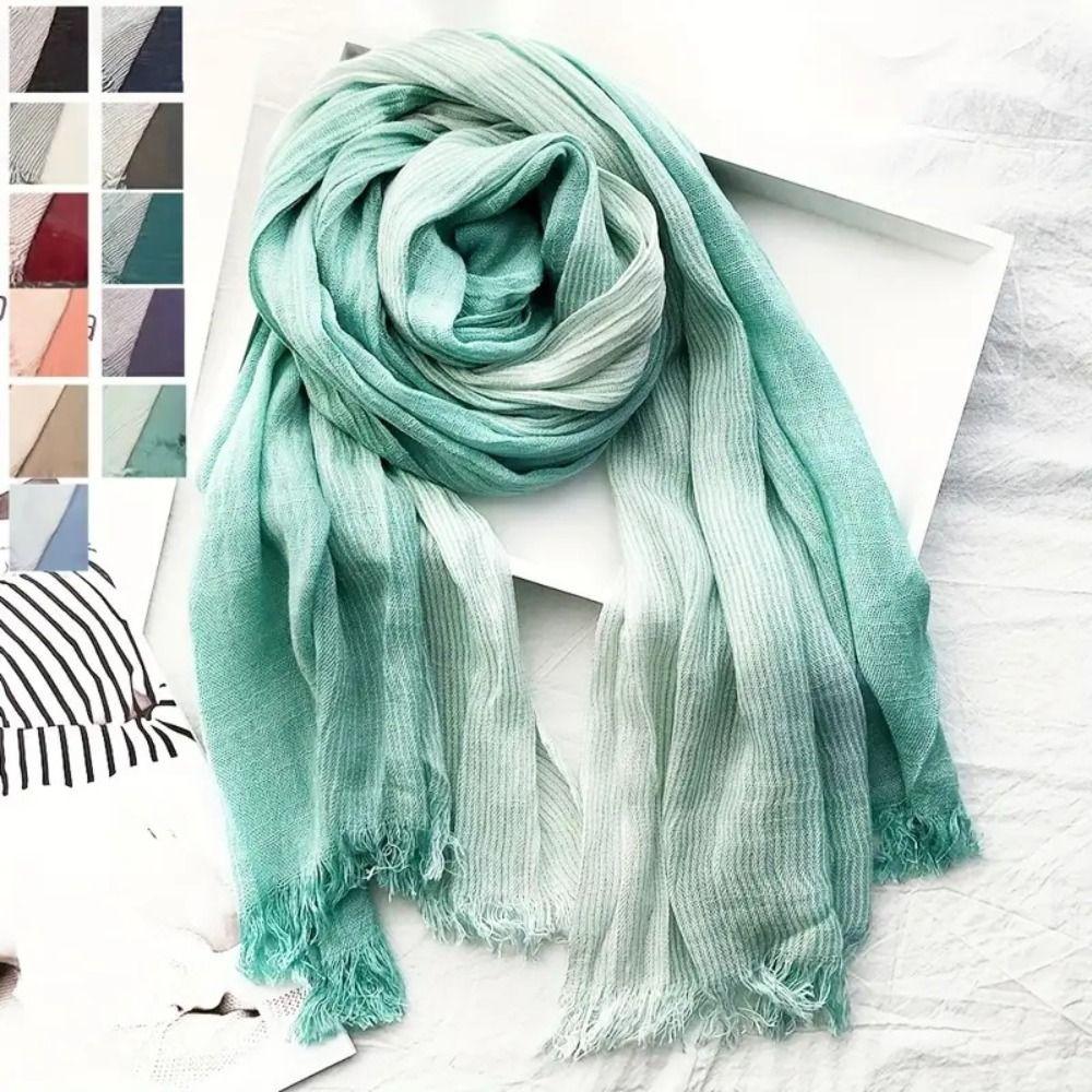 Soft Unisex Striped Scarf Wrinkled Tassel Bufandas Shawls Fashion Long Neckerchief