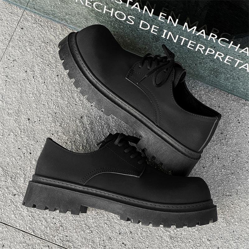 Big Head Derby Leather Shoes Men's Low Top Thick Sole Heightening British Style Youth Casual Leather Shoes Personalized Niche Martin Boots