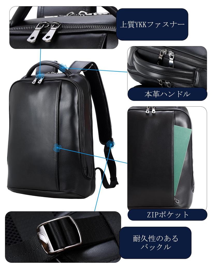 Masa Kawa Genuine Leather Business Backpack Leather Waterproof YKK Zipper Laptop Bag Compatible with Inch Computer Large Capacity Multifunctional